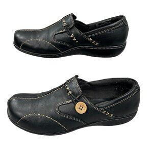 Clarks Sixty Delta Black Bendables Leather Slip-On Loafers Shoes Size 7.5W
